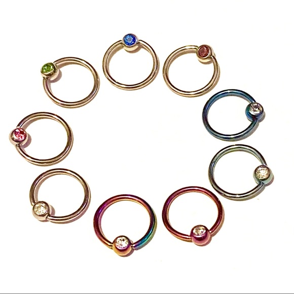 Captive Bead Ring Hoop 16g 10mm 3/8" Gem Lip Nose - Picture 3 of 6